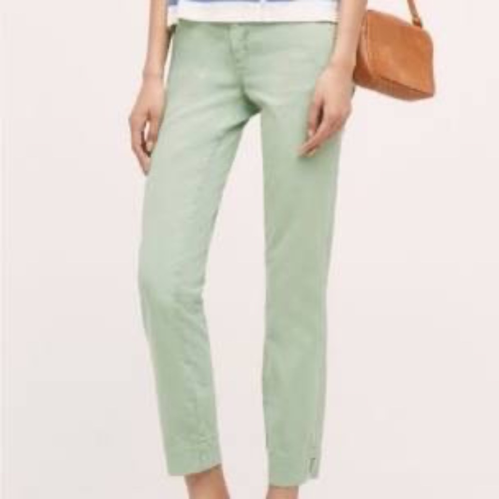 Anthro Pilcro & The Letterpress Pale Green Mid Rise Ankle Slit‎ Stet Pants Sz 28